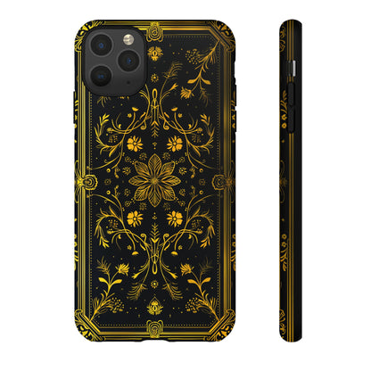 Luxury Gold Floral Damask Tough Phone Case - Elegant Black & Gold Baroque Design