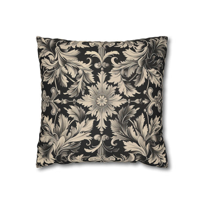 Elegant 19th Century Vintage Floral Damask Pillowcase in Black and Off-White (Pillow not included)