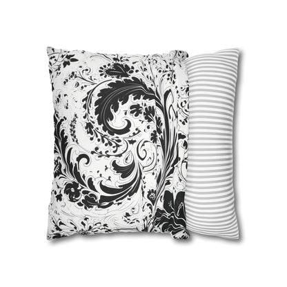 Elegant 19th Century Vintage Floral Damask Paisley Pillowcase in Black and White (Pillow not included)