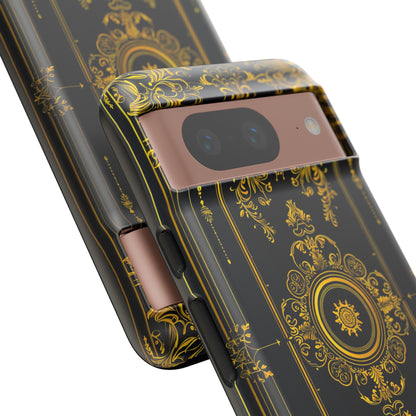 Luxury Gold Floral Damask Tough Phone Case - Elegant Black & Gold Baroque Design