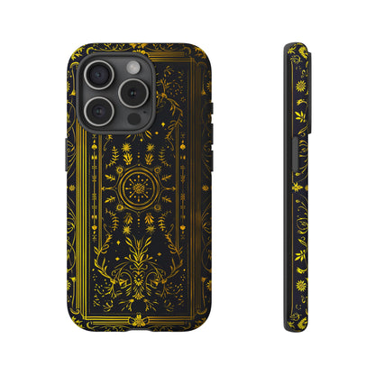 Luxury Gold Floral Damask Tough Phone Case - Elegant Black & Gold Baroque Design