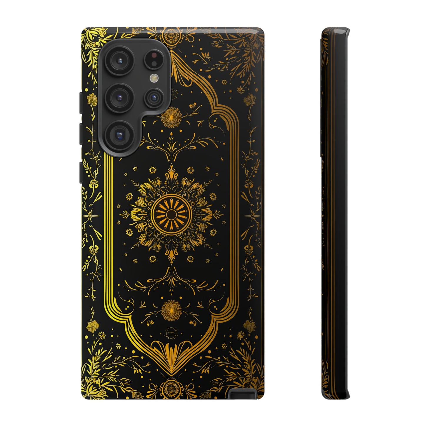 Luxury Gold Floral Damask Tough Phone Case - Elegant Black & Gold Baroque Design