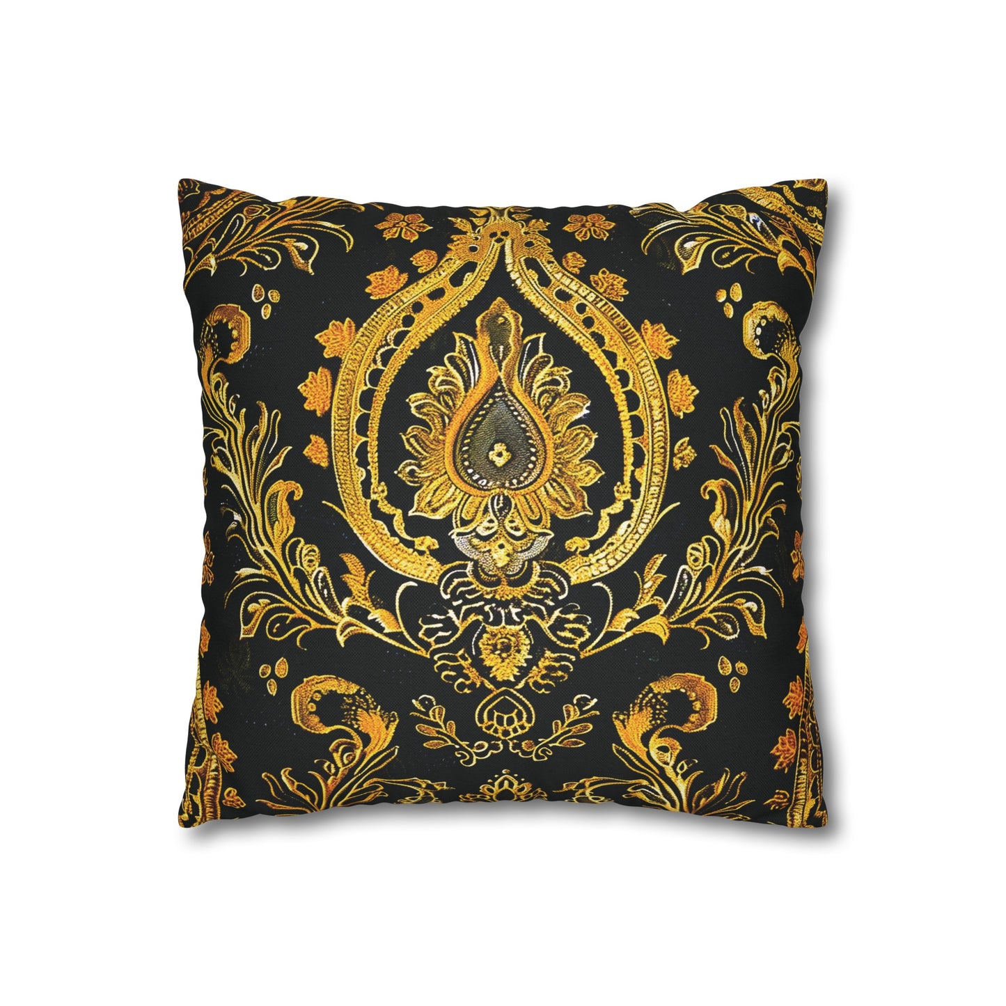 Elegant Black & Gold Damask Throw Pillowcase - Luxurious Floral Baroque Design (Pillow not included)