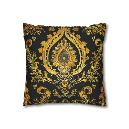 Elegant Black & Gold Damask Throw Pillowcase - Luxurious Floral Baroque Design (Pillow not included)