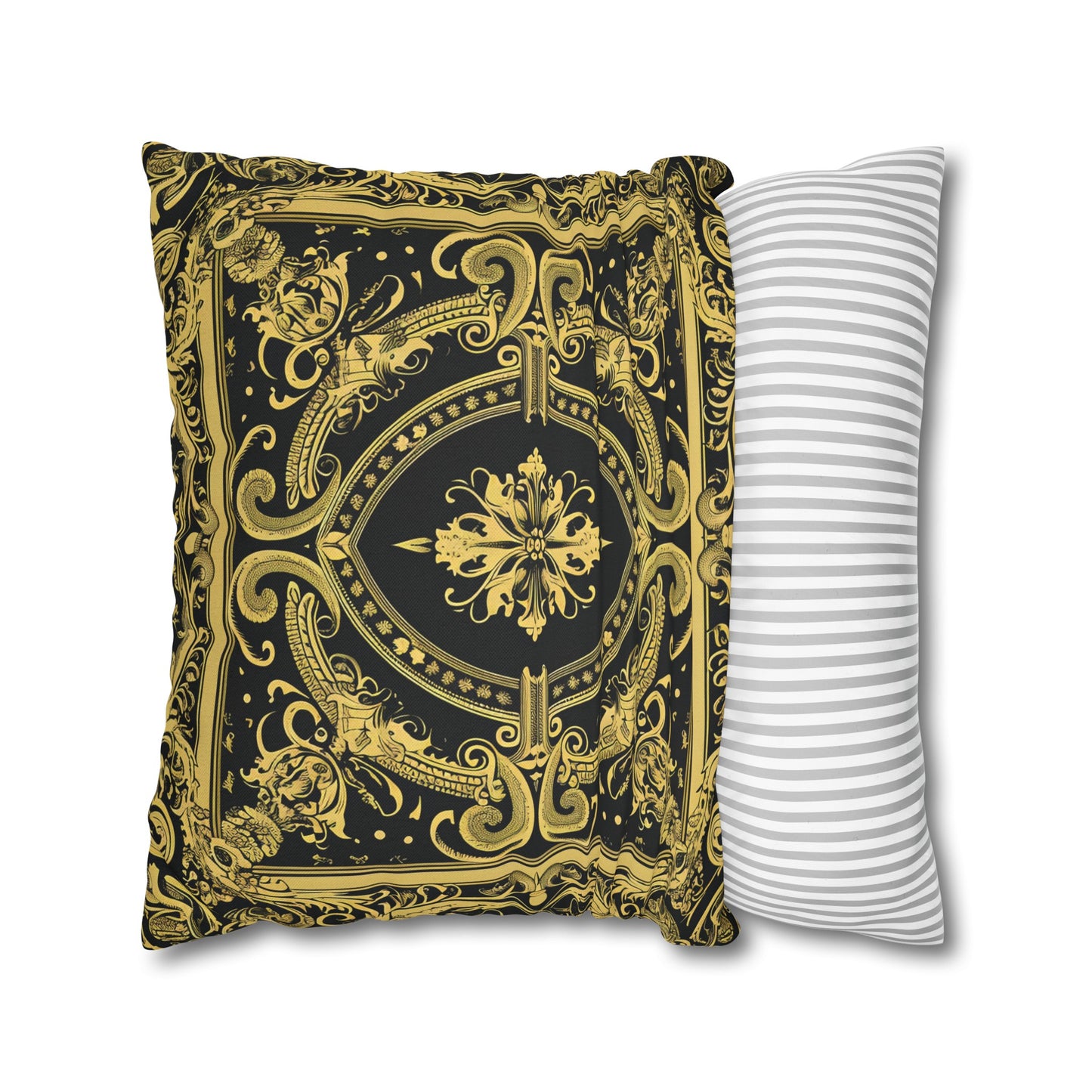 Elegant 19th Century Vintage Floral Damask Pillowcase in Black and Gold (Pillow not included)