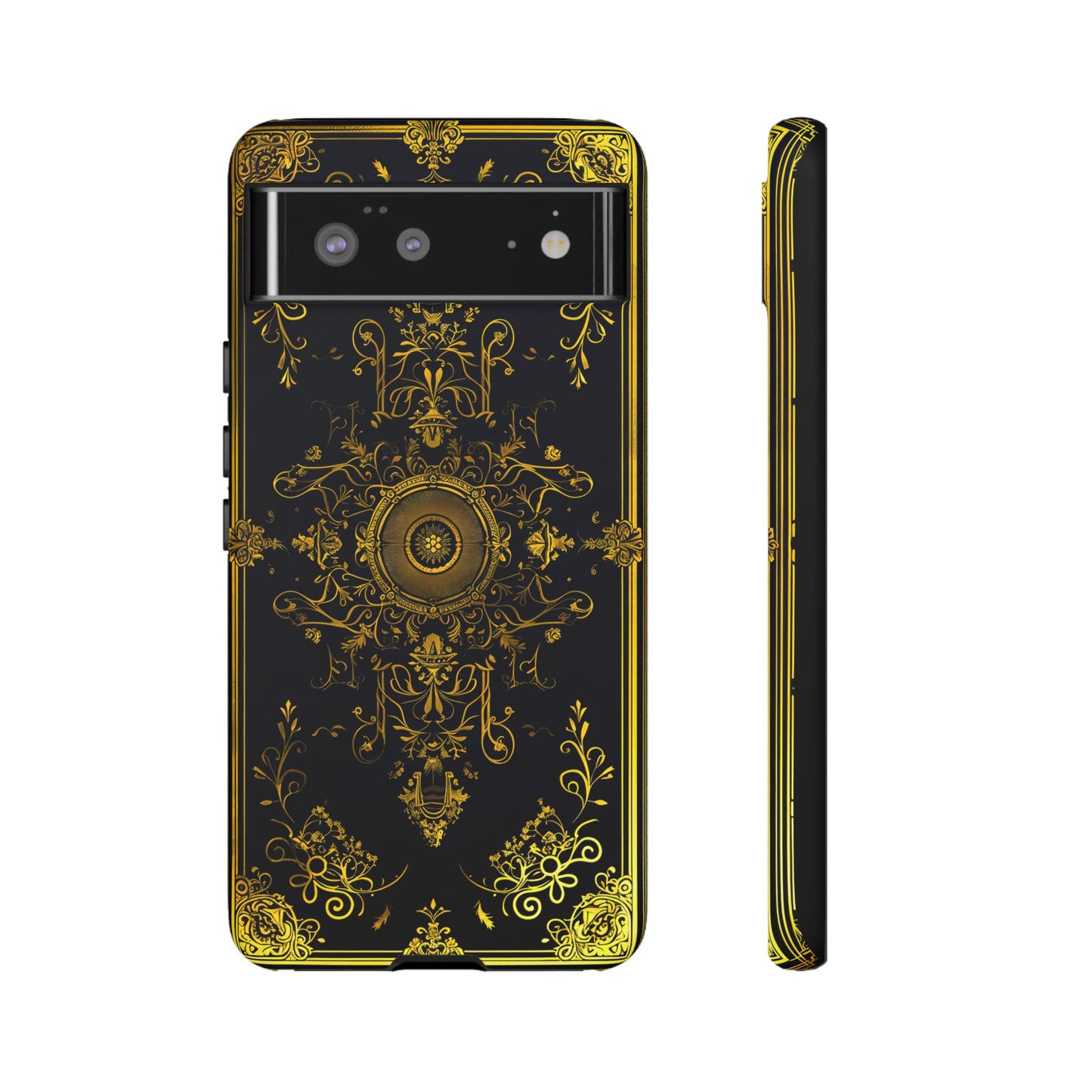 Luxury Gold Floral Damask Tough Phone Case - Elegant Black & Gold Baroque Design