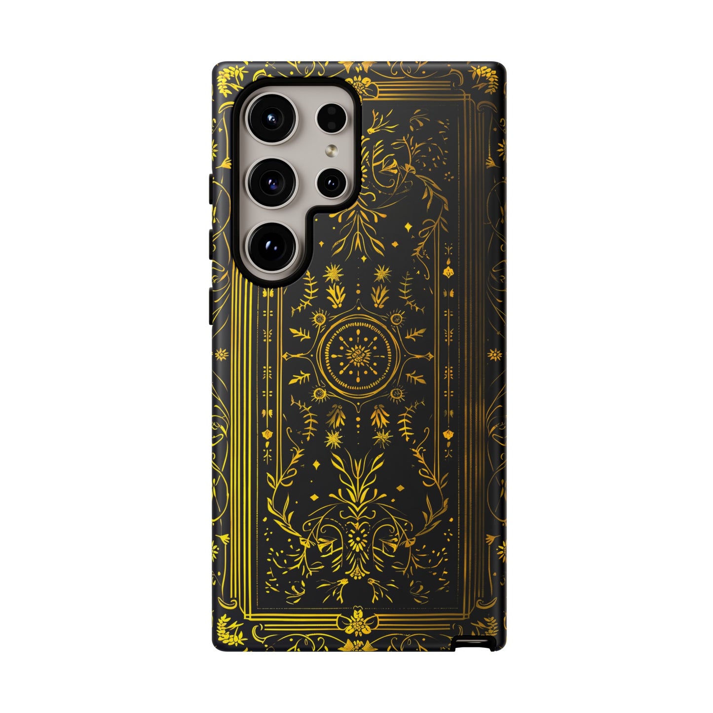 Luxury Gold Floral Damask Tough Phone Case - Elegant Black & Gold Baroque Design