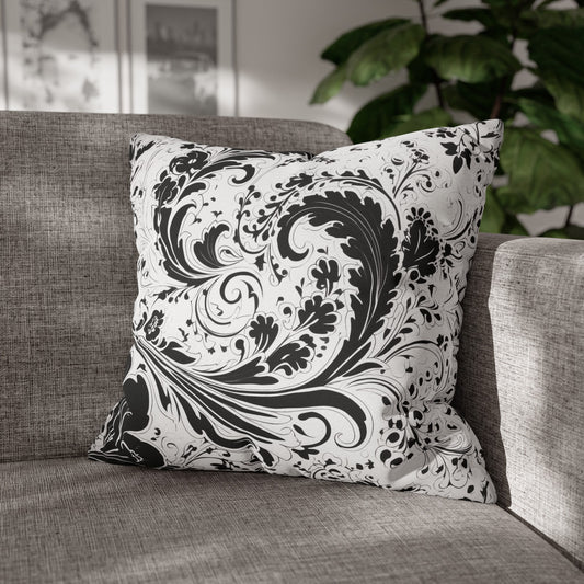 Elegant 19th Century Vintage Floral Damask Paisley Pillowcase in Black and White (Pillow not included)