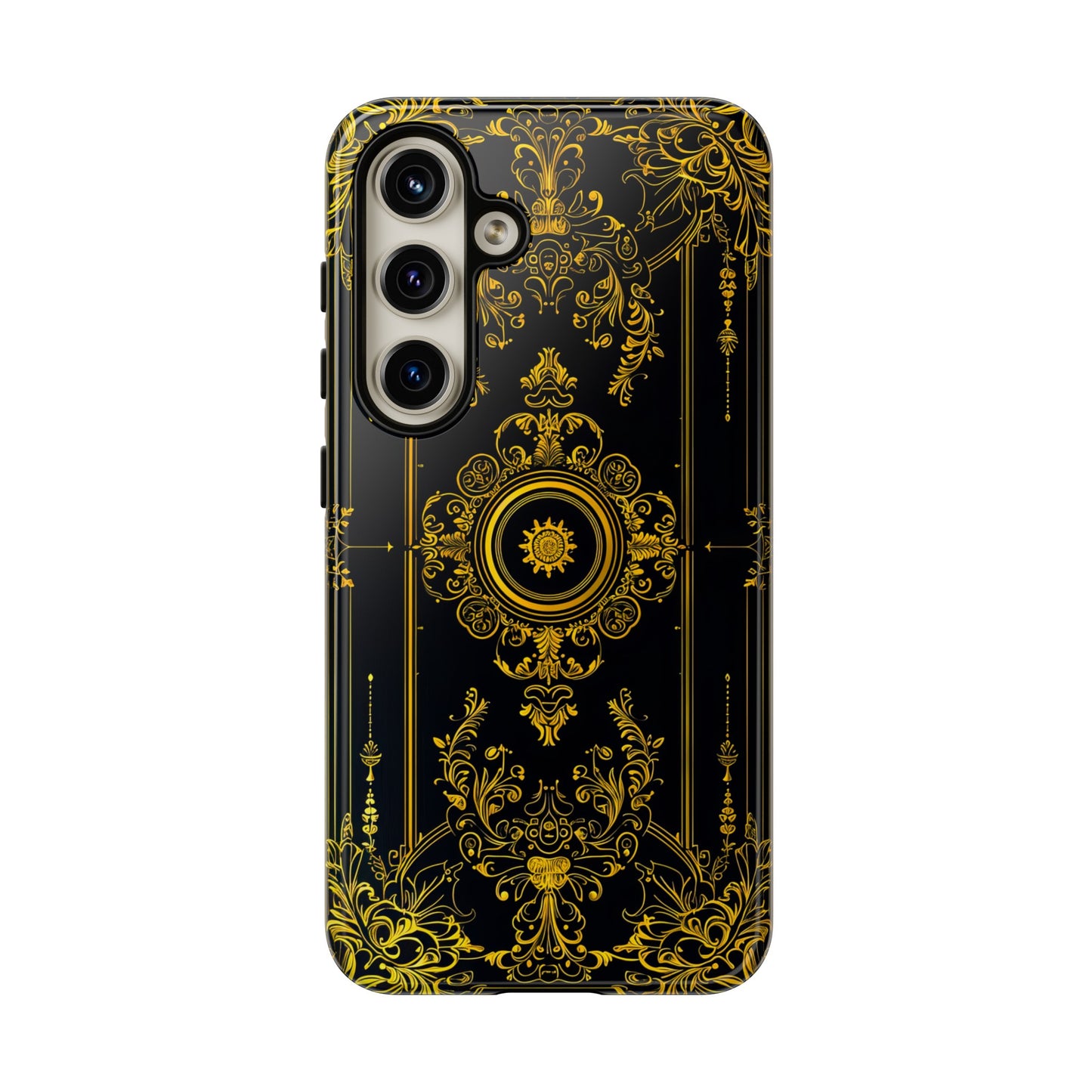 Luxury Gold Floral Damask Tough Phone Case - Elegant Black & Gold Baroque Design