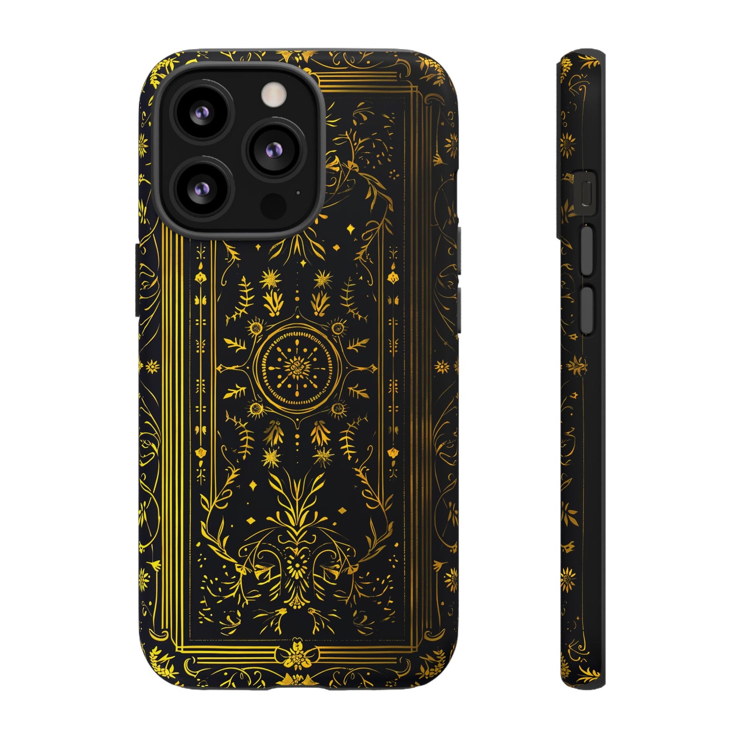 Luxury Gold Floral Damask Tough Phone Case - Elegant Black & Gold Baroque Design