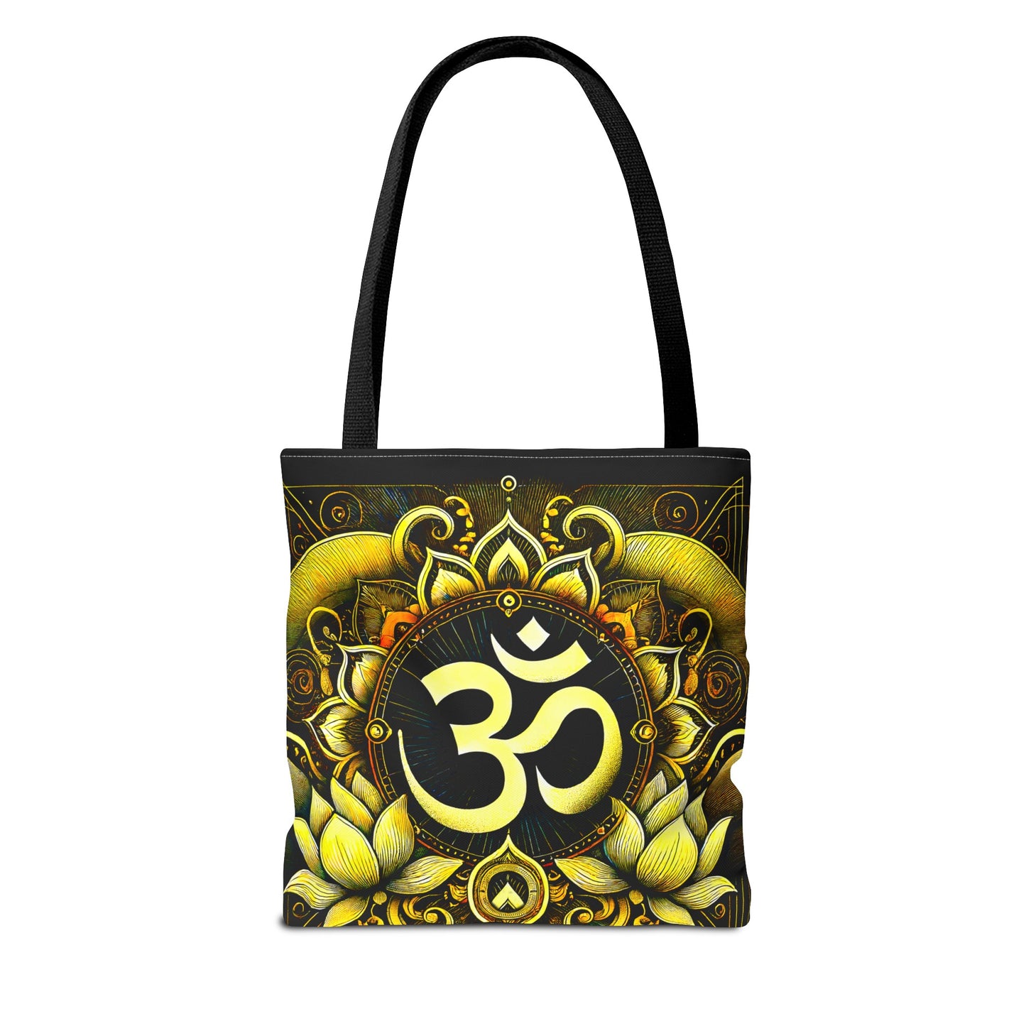 Vibrant Spiritual Yoga Art Om Symbol Tote Bag Durable Polyester with Cotton Straps Available in 3 Sizes