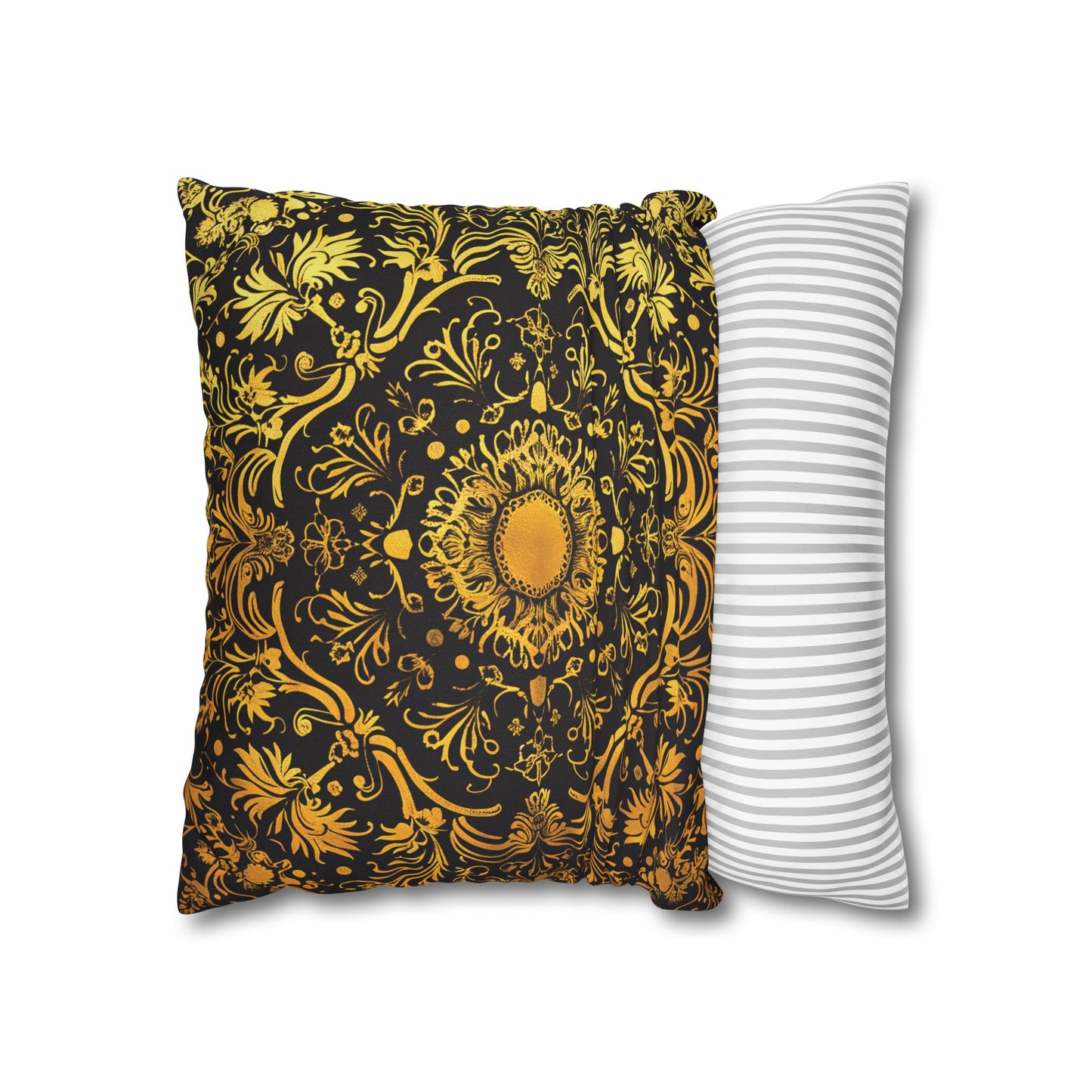 Elegant Black & Gold Damask Throw Pillowcase - Luxurious Floral Baroque Design (Pillow not included)