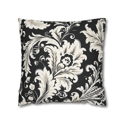 Elegant 19th Century Vintage Floral Damask Pillowcase in Black and White (Pillow not included)