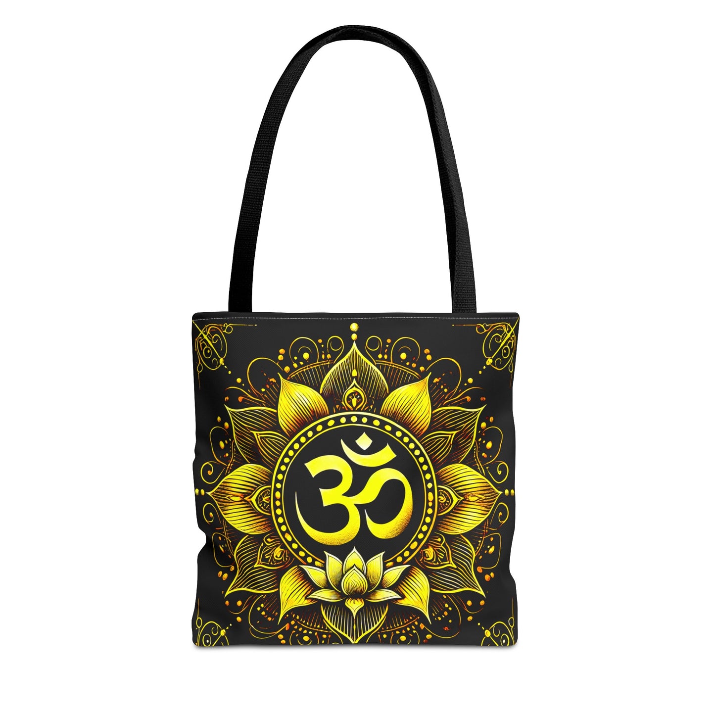 Vibrant Spiritual Yoga Art Om Symbol Tote Bag Durable Polyester with Cotton Straps Available in 3 Sizes