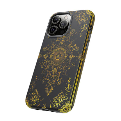 Luxury Gold Floral Damask Tough Phone Case - Elegant Black & Gold Baroque Design