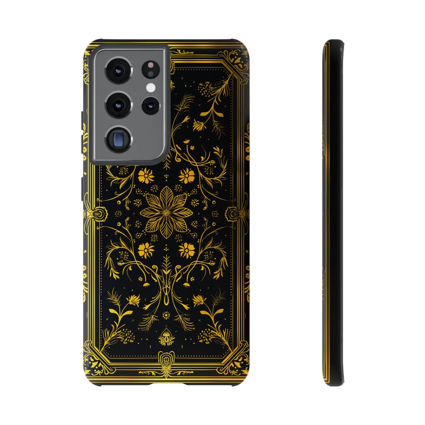 Luxury Gold Floral Damask Tough Phone Case - Elegant Black & Gold Baroque Design