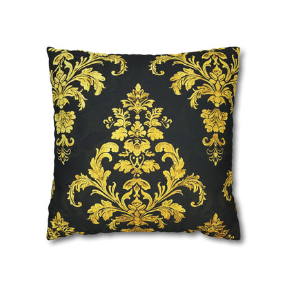 Elegant Black & Gold Damask Throw Pillowcase - Luxurious Floral Baroque Design (Pillow not included)