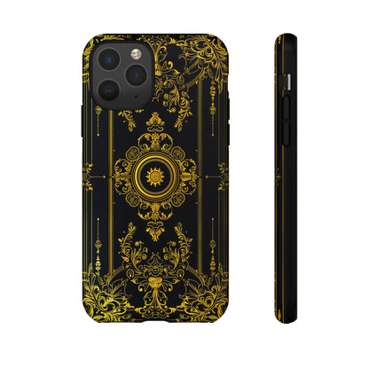 Luxury Gold Floral Damask Tough Phone Case - Elegant Black & Gold Baroque Design