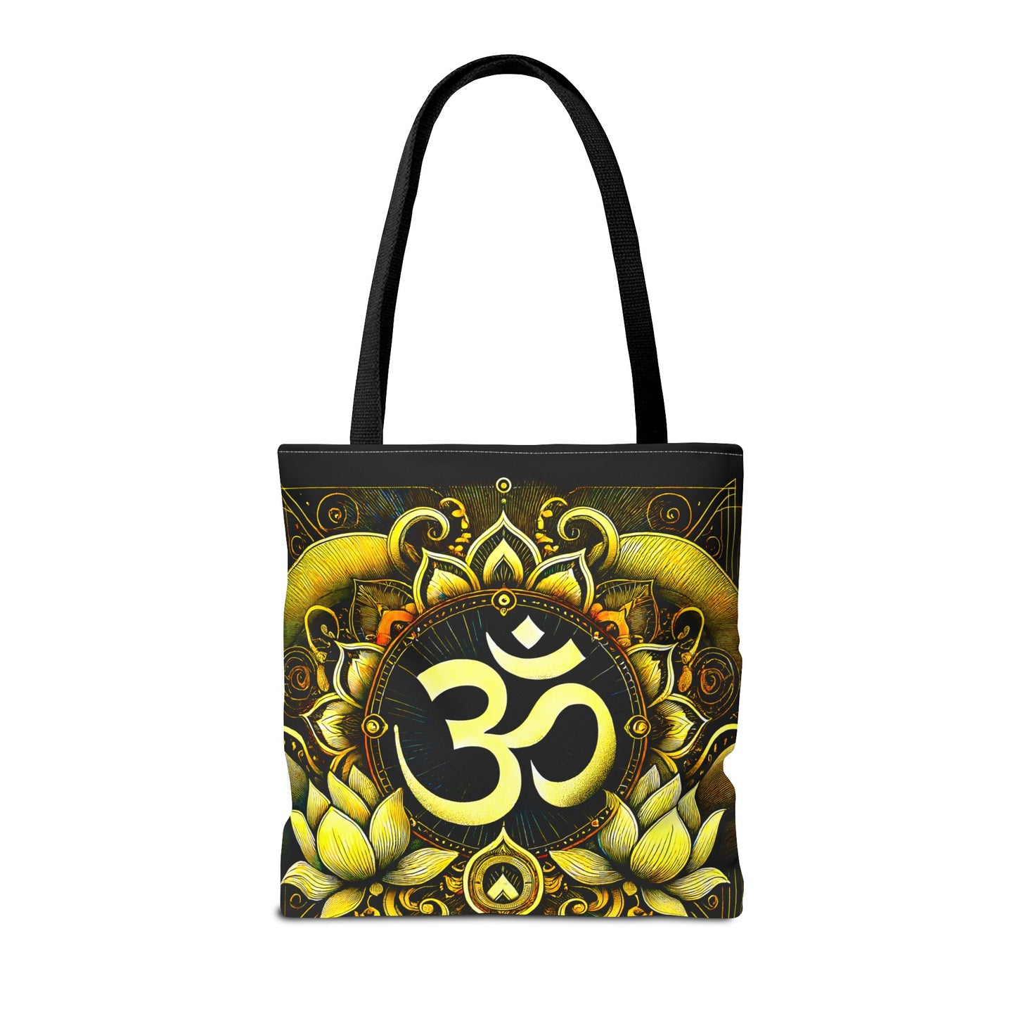 Vibrant Spiritual Yoga Art Om Symbol Tote Bag Durable Polyester with Cotton Straps Available in 3 Sizes