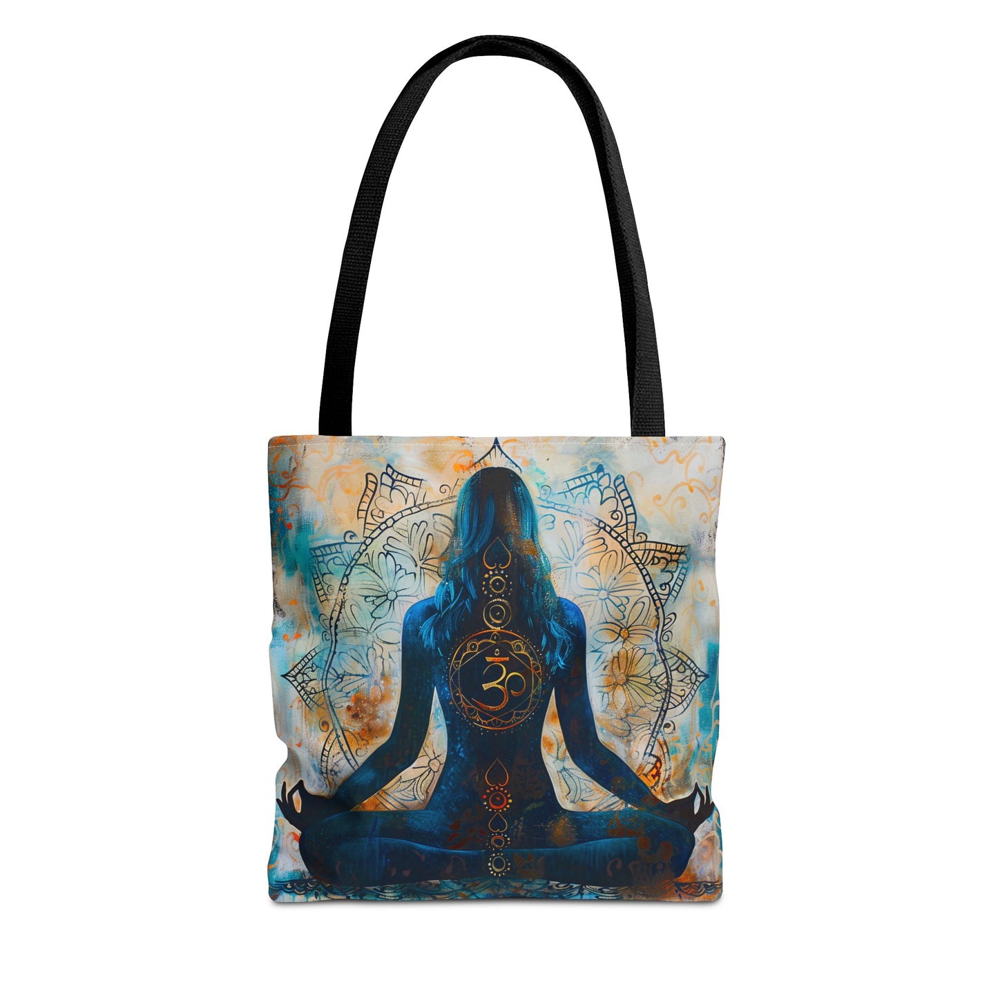 Vibrant Spiritual Yoga Art Om Symbol Tote Bag Durable Polyester with Cotton Straps Available in 3 Sizes