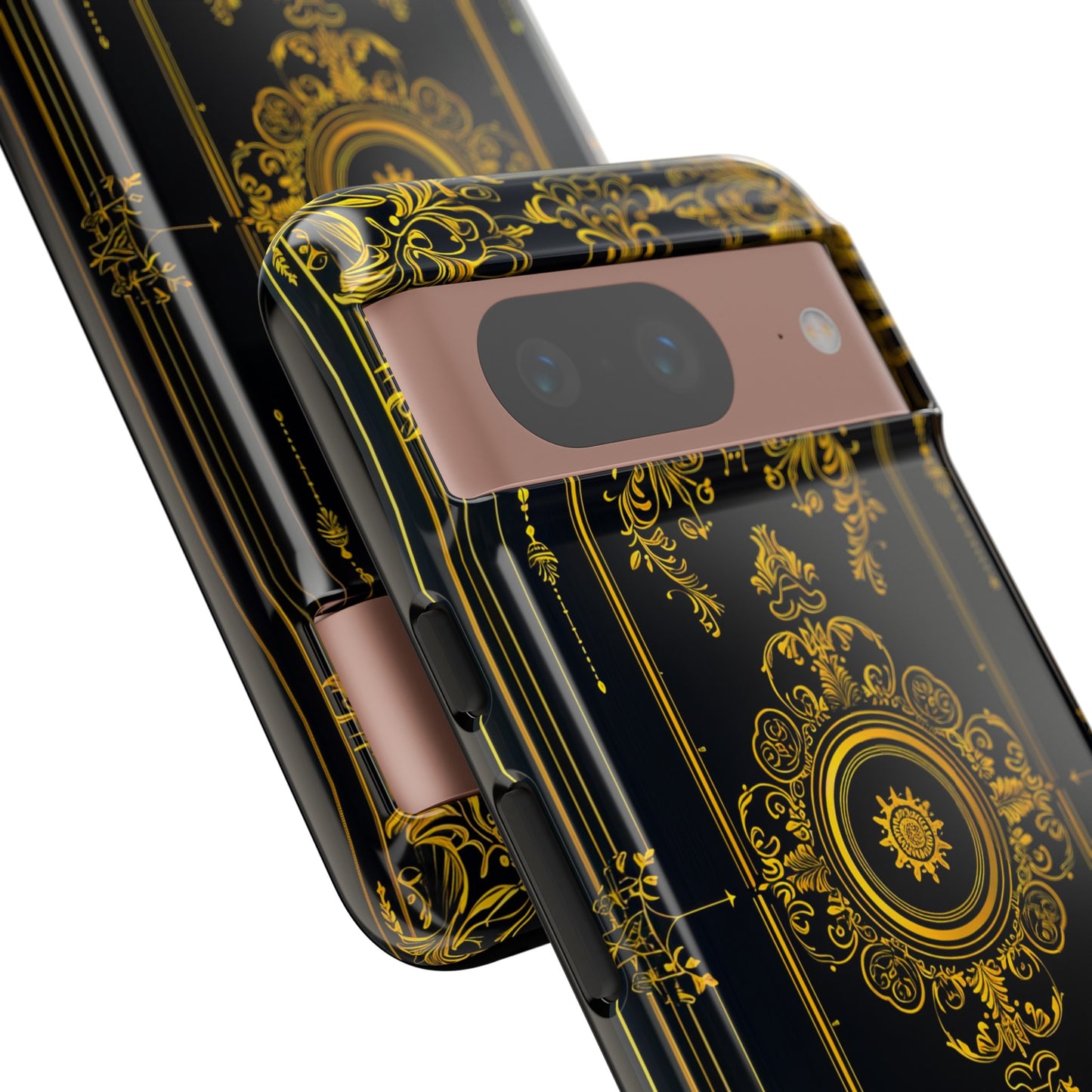 Luxury Gold Floral Damask Tough Phone Case - Elegant Black & Gold Baroque Design