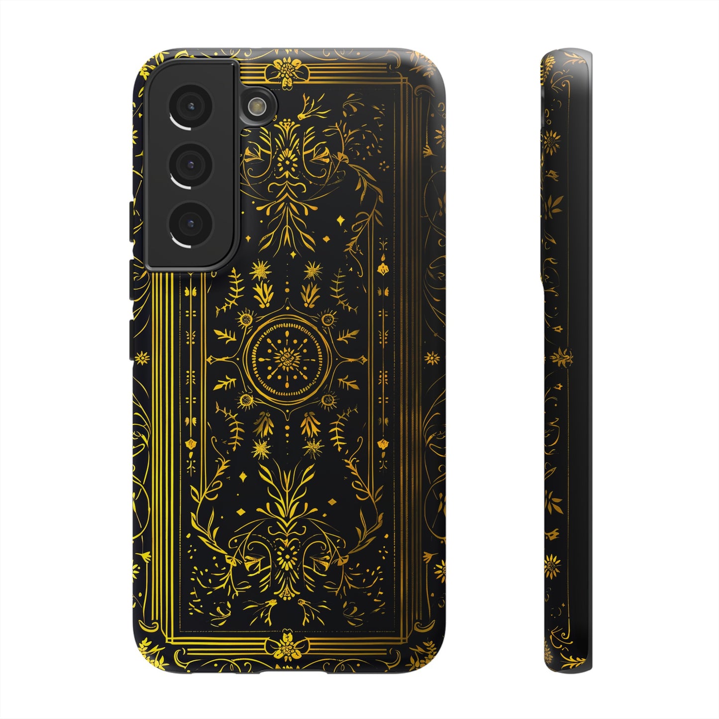 Luxury Gold Floral Damask Tough Phone Case - Elegant Black & Gold Baroque Design