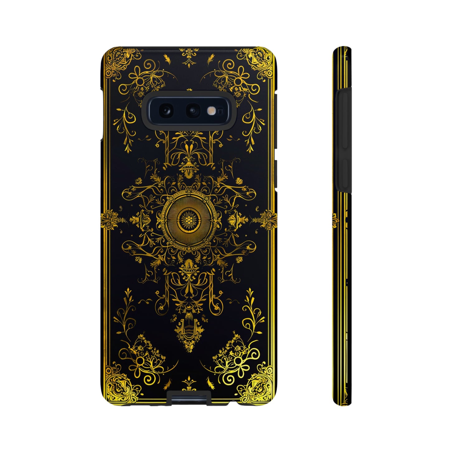 Luxury Gold Floral Damask Tough Phone Case - Elegant Black & Gold Baroque Design