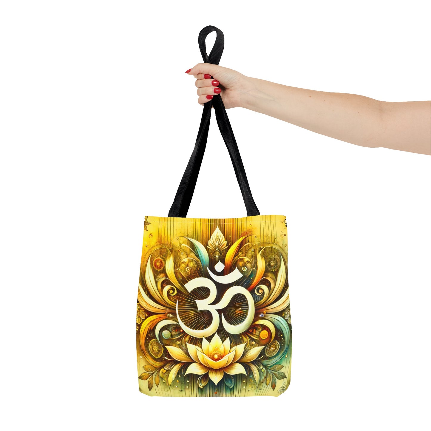 Vibrant Spiritual Yoga Art Om Symbol Tote Bag Durable Polyester with Cotton Straps Available in 3 Sizes