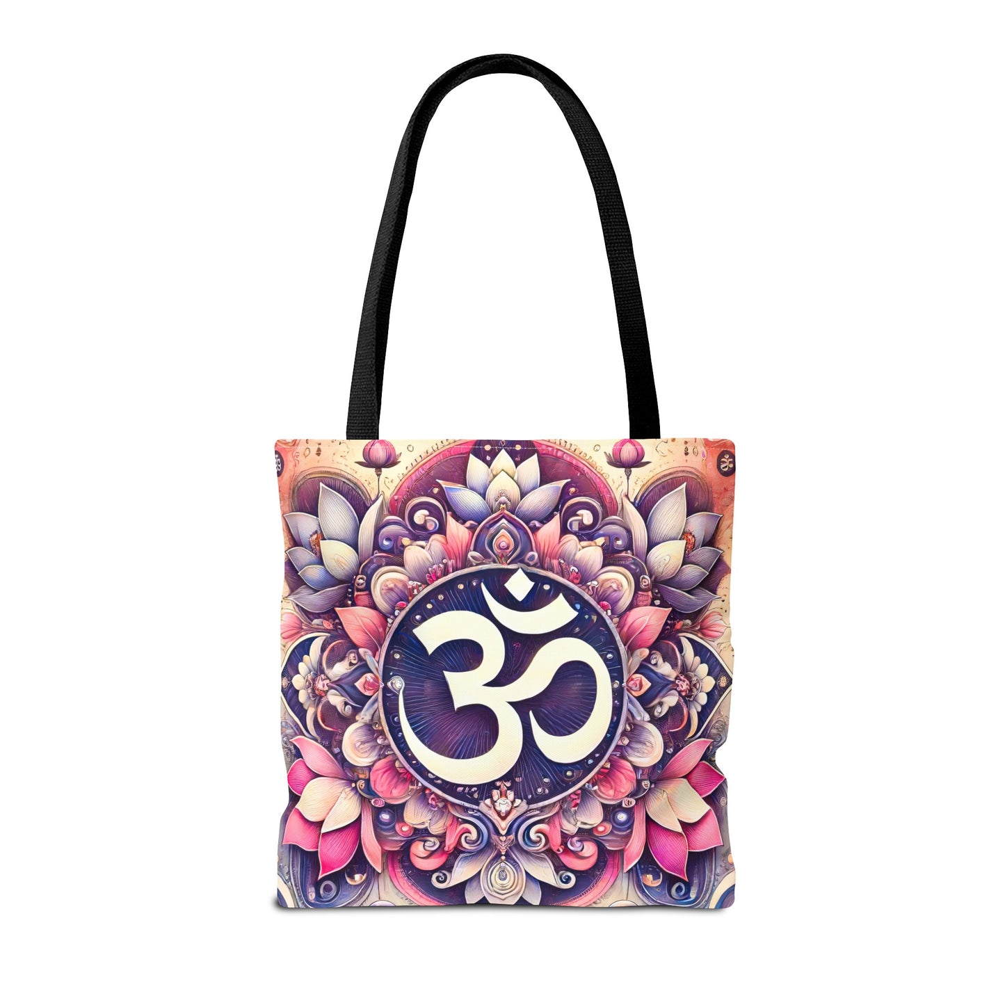 Vibrant Spiritual Yoga Art Om Symbol Tote Bag Durable Polyester with Cotton Straps Available in 3 Sizes