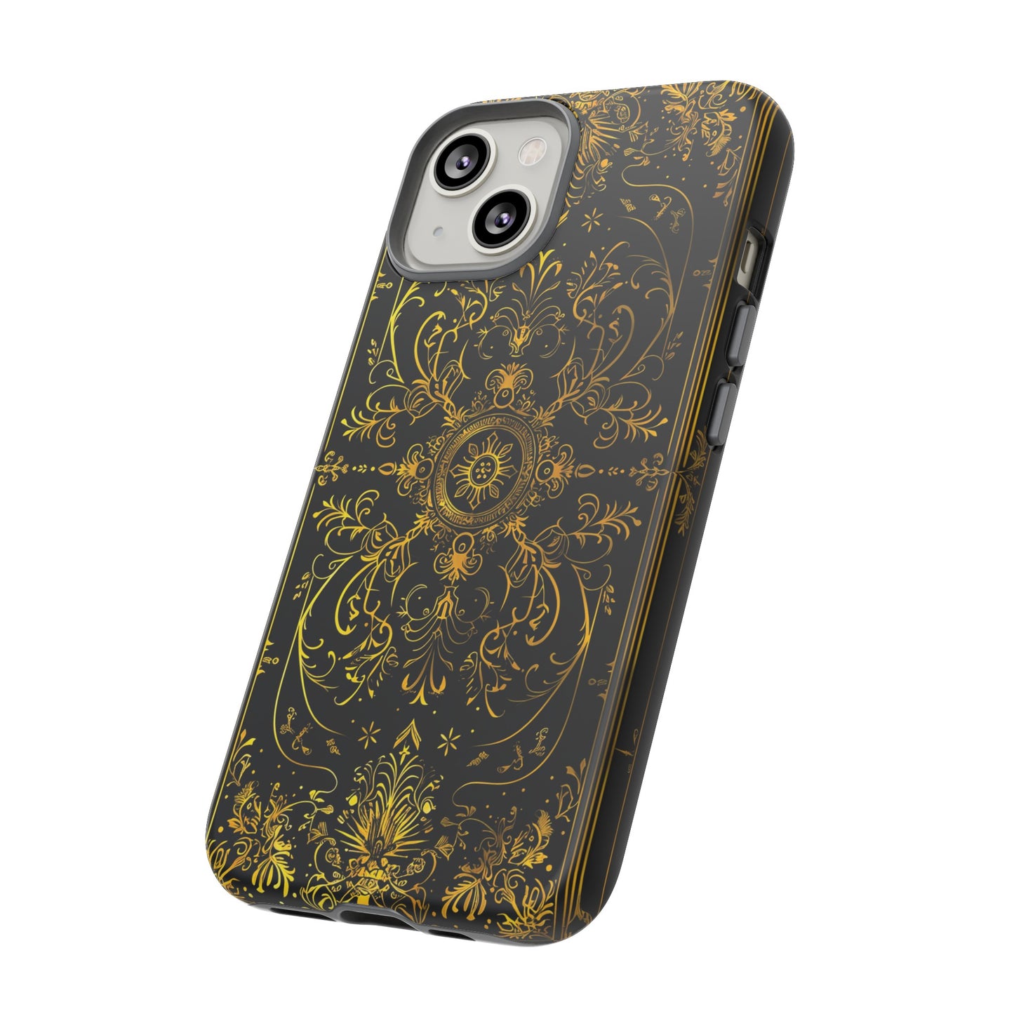 Luxury Gold Floral Damask Tough Phone Case - Elegant Black & Gold Baroque Design
