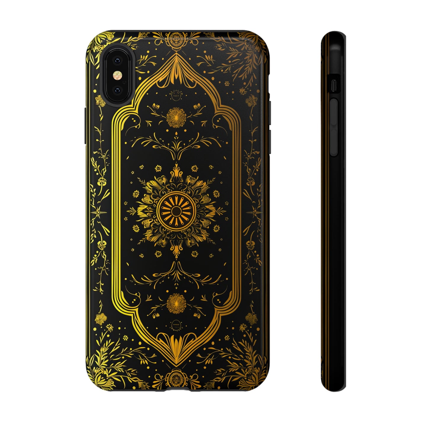 Luxury Gold Floral Damask Tough Phone Case - Elegant Black & Gold Baroque Design