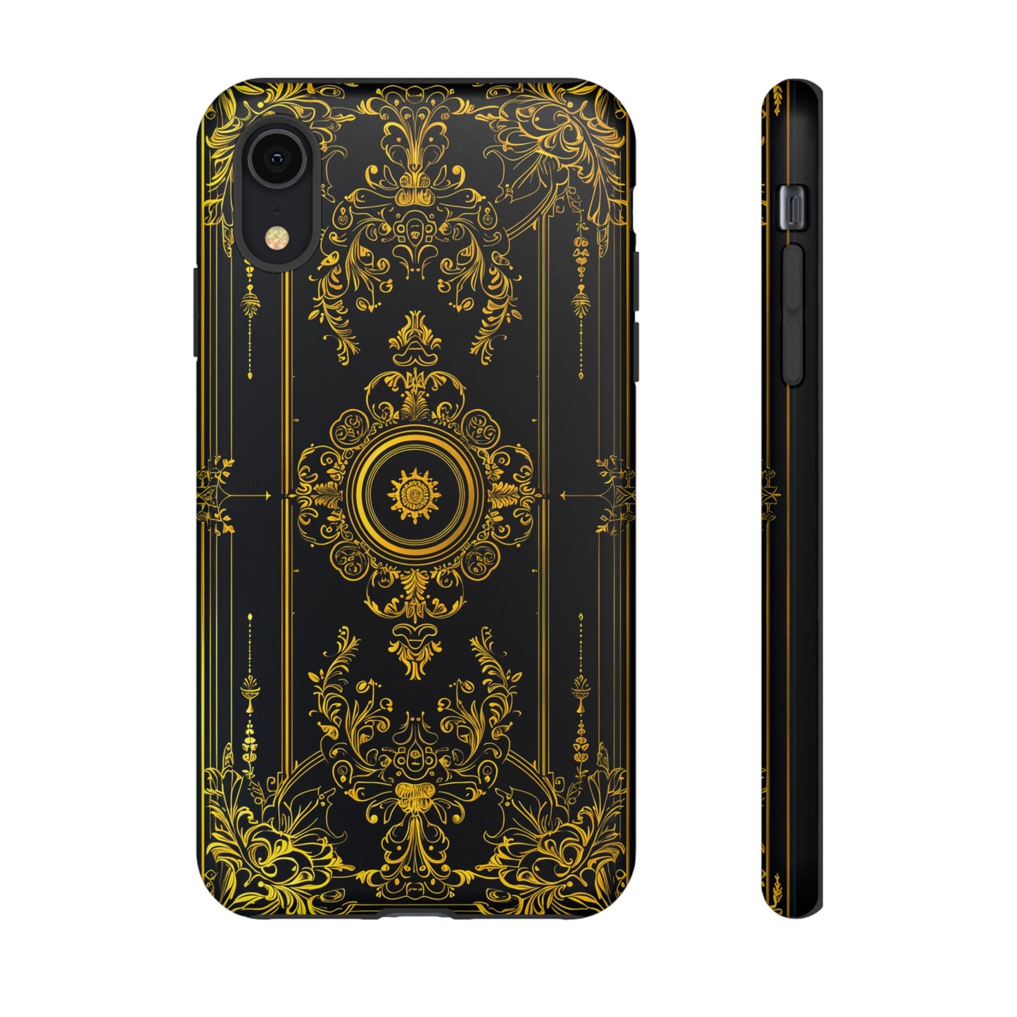 Luxury Gold Floral Damask Tough Phone Case - Elegant Black & Gold Baroque Design