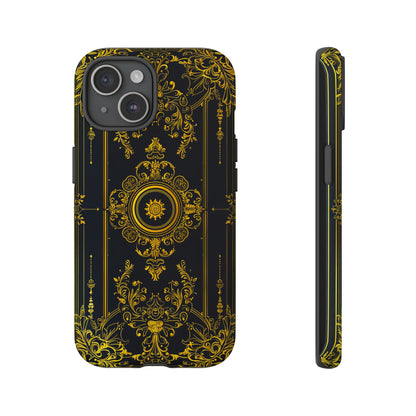 Luxury Gold Floral Damask Tough Phone Case - Elegant Black & Gold Baroque Design