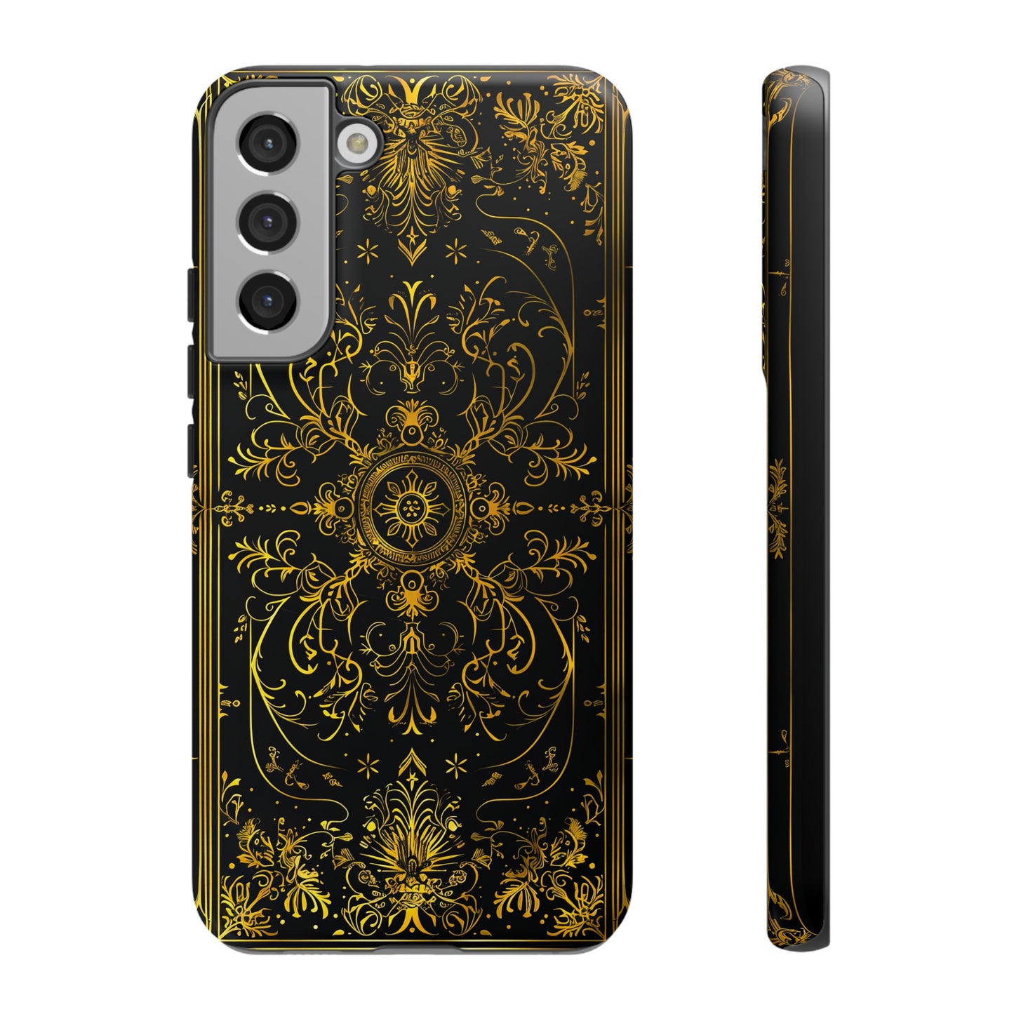 Luxury Gold Floral Damask Tough Phone Case - Elegant Black & Gold Baroque Design