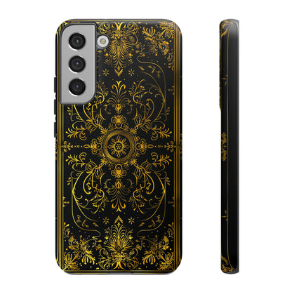 Luxury Gold Floral Damask Tough Phone Case - Elegant Black & Gold Baroque Design