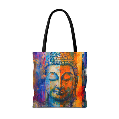 Vibrant Spiritual Buddhist Art Tote Bag Durable Polyester with Cotton Straps Available in 3 Sizes