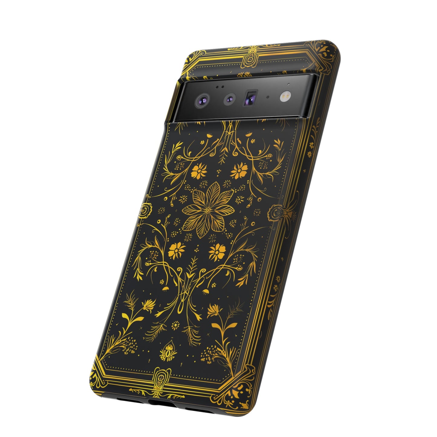 Luxury Gold Floral Damask Tough Phone Case - Elegant Black & Gold Baroque Design