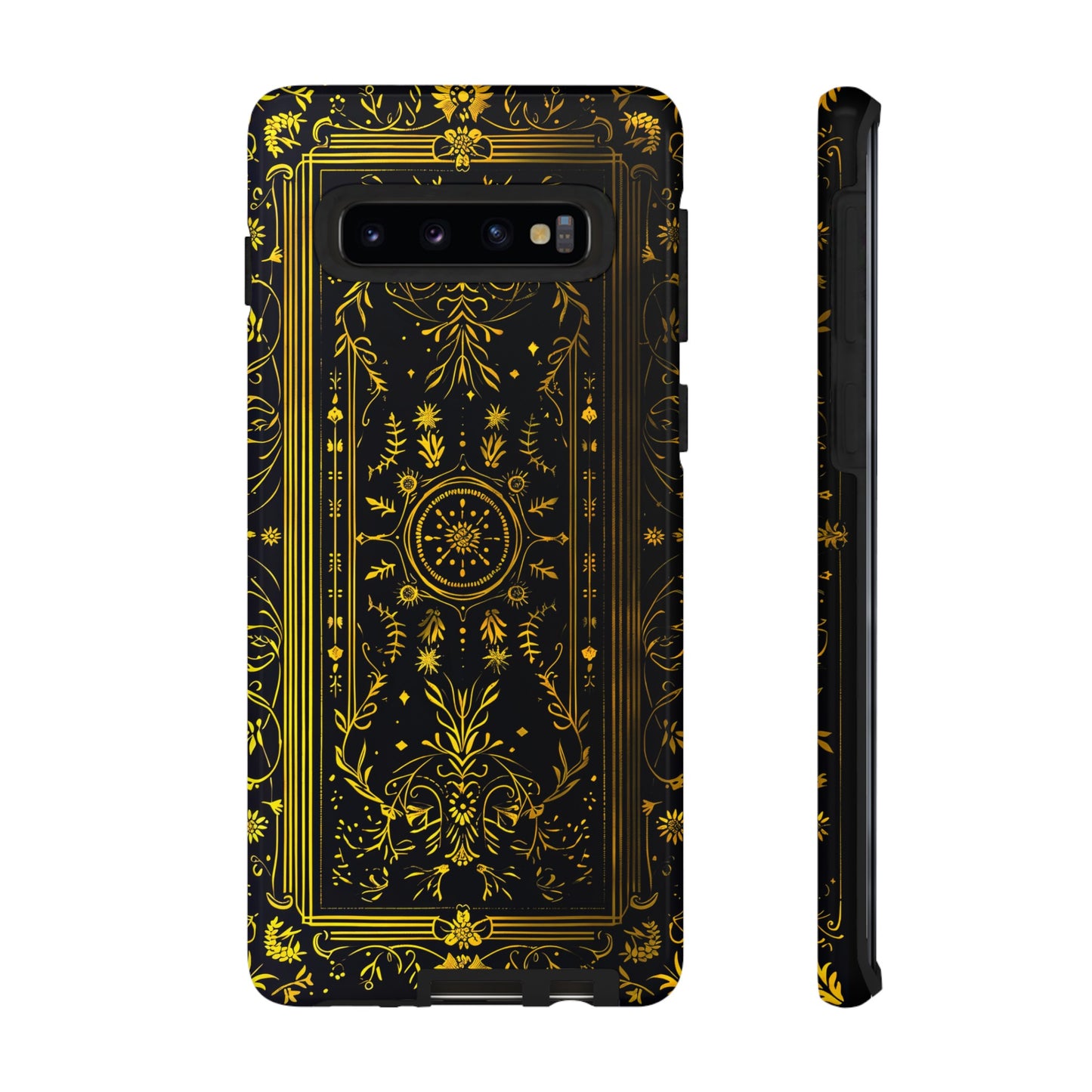 Luxury Gold Floral Damask Tough Phone Case - Elegant Black & Gold Baroque Design