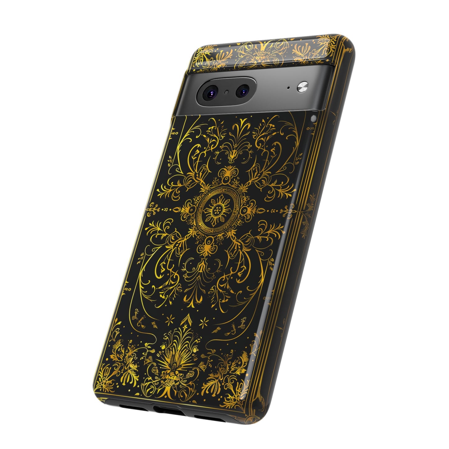 Luxury Gold Floral Damask Tough Phone Case - Elegant Black & Gold Baroque Design
