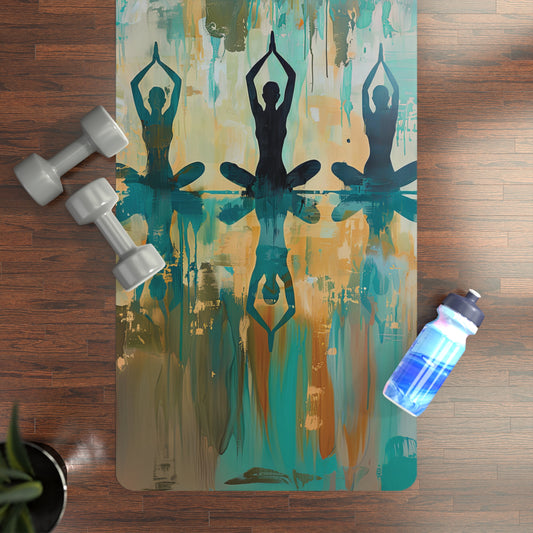 Non-Slip Rubber Yoga Mat with Vibrant Print - Two Figures Meditating Eye-Catching Design Featuring Om Symbol