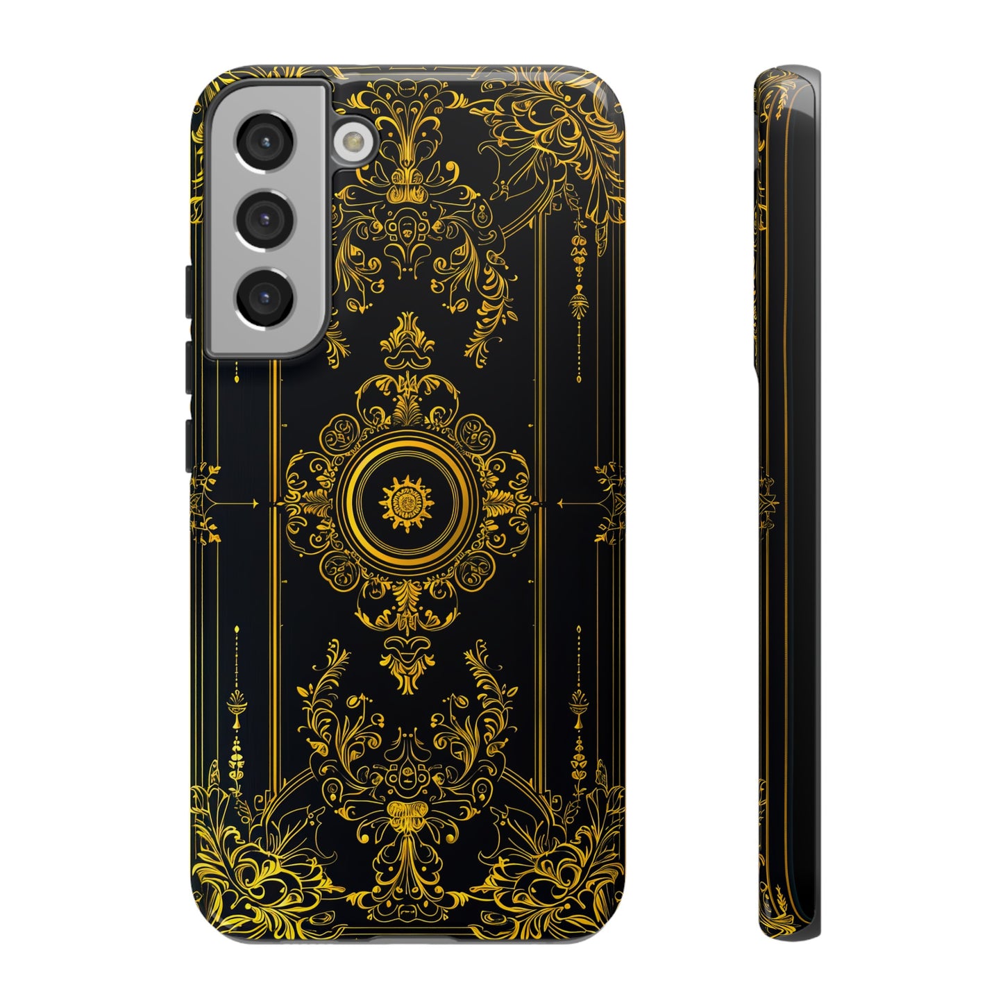 Luxury Gold Floral Damask Tough Phone Case - Elegant Black & Gold Baroque Design