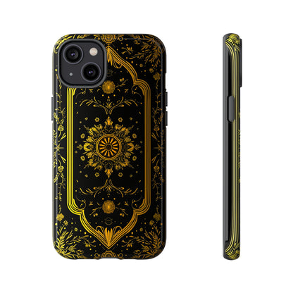 Luxury Gold Floral Damask Tough Phone Case - Elegant Black & Gold Baroque Design