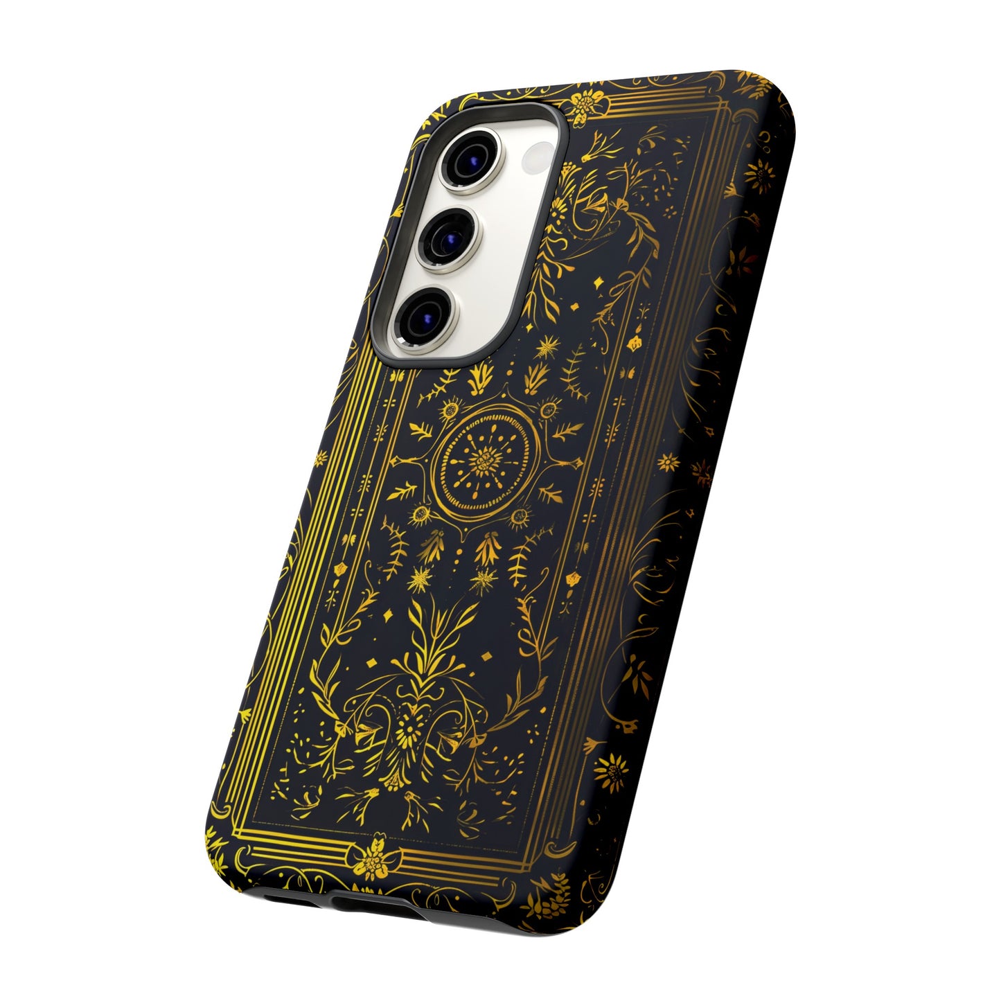 Luxury Gold Floral Damask Tough Phone Case - Elegant Black & Gold Baroque Design