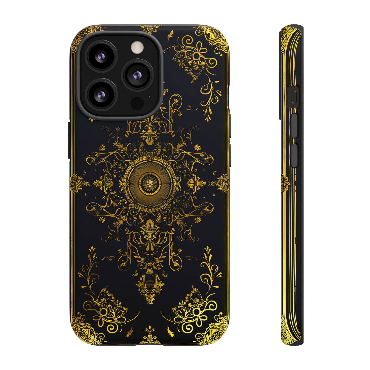 Luxury Gold Floral Damask Tough Phone Case - Elegant Black & Gold Baroque Design