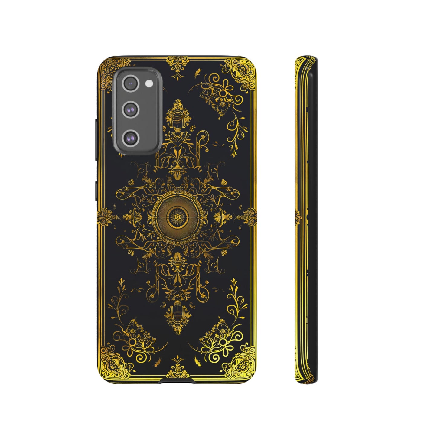 Luxury Gold Floral Damask Tough Phone Case - Elegant Black & Gold Baroque Design