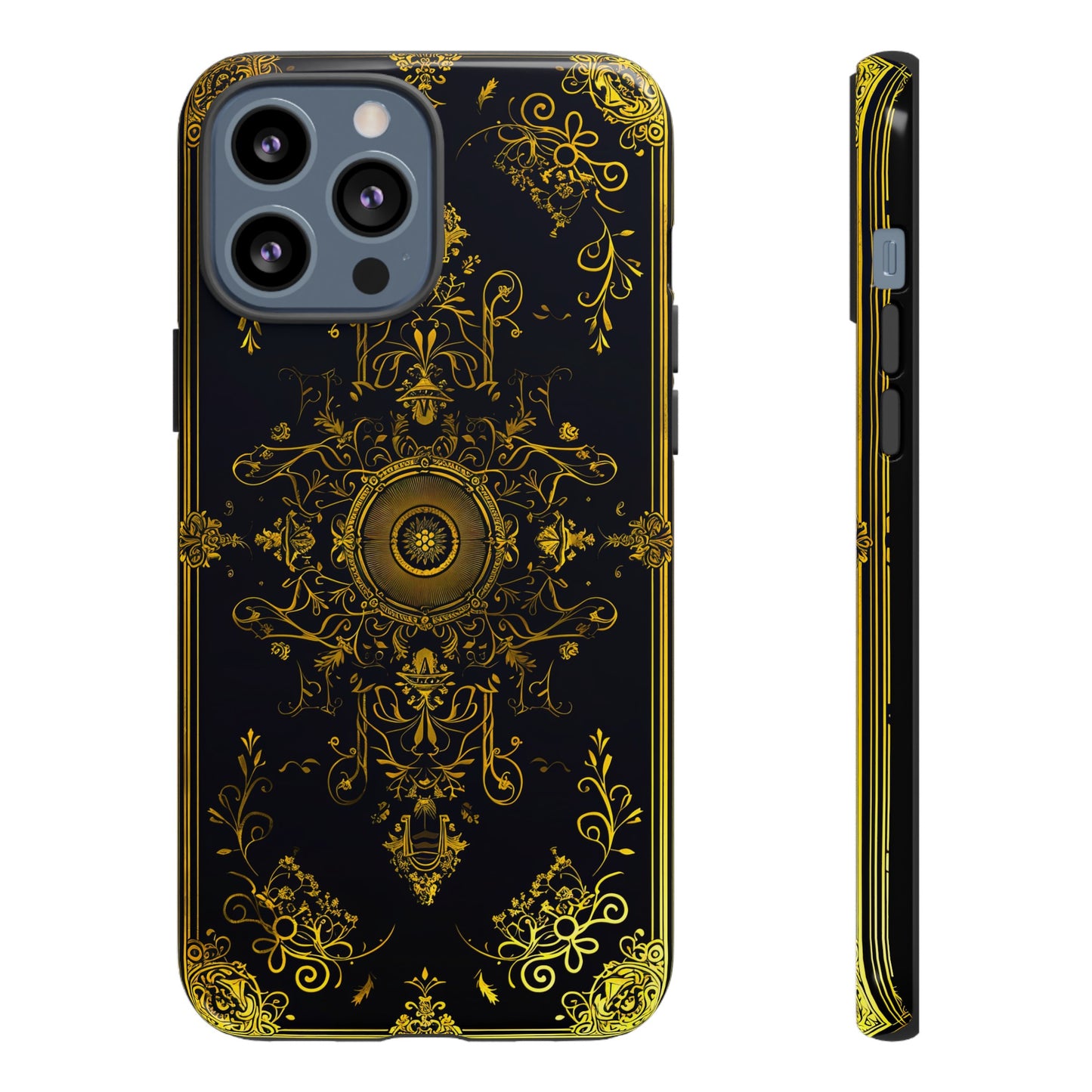 Luxury Gold Floral Damask Tough Phone Case - Elegant Black & Gold Baroque Design