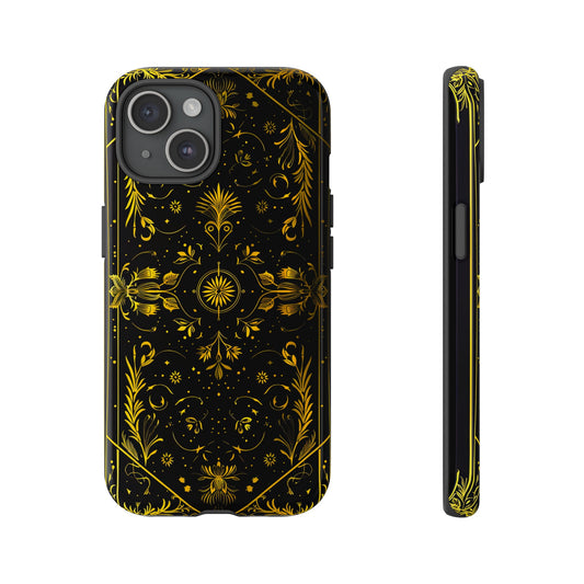 Luxury Gold Floral Damask Tough Phone Case - Elegant Black & Gold Baroque Design