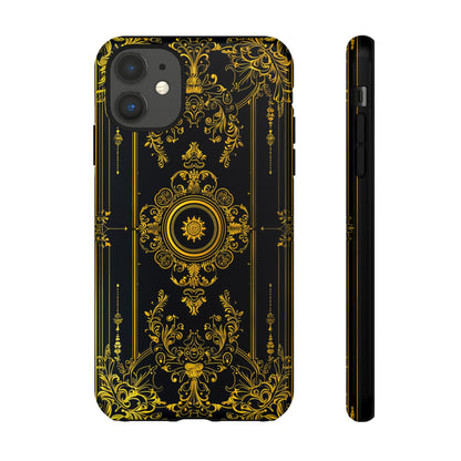 Luxury Gold Floral Damask Tough Phone Case - Elegant Black & Gold Baroque Design