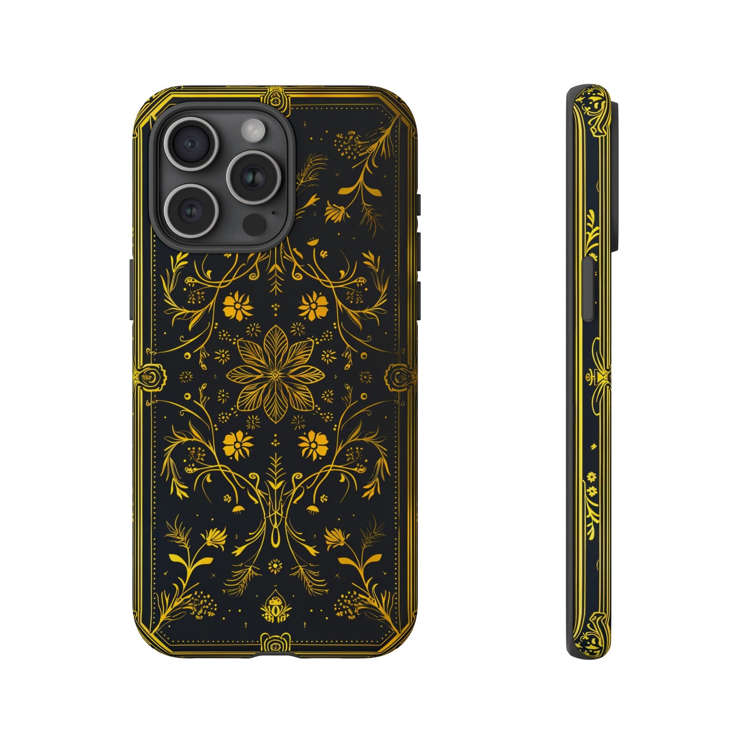 Luxury Gold Floral Damask Tough Phone Case - Elegant Black & Gold Baroque Design