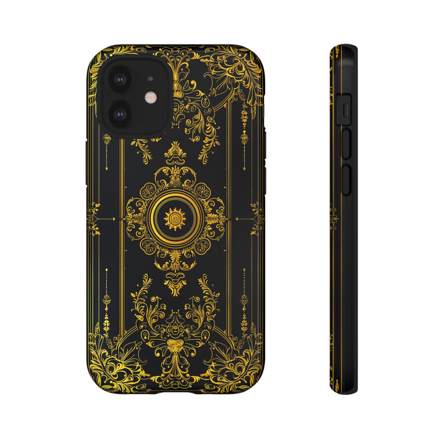 Luxury Gold Floral Damask Tough Phone Case - Elegant Black & Gold Baroque Design